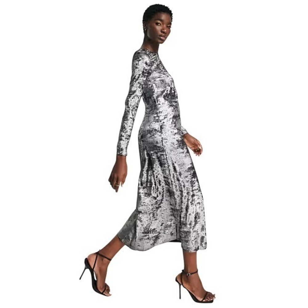 River Island Dress Women Sz 6 Black Mesh Metallic Fairy Whimsy Goth Steampunk